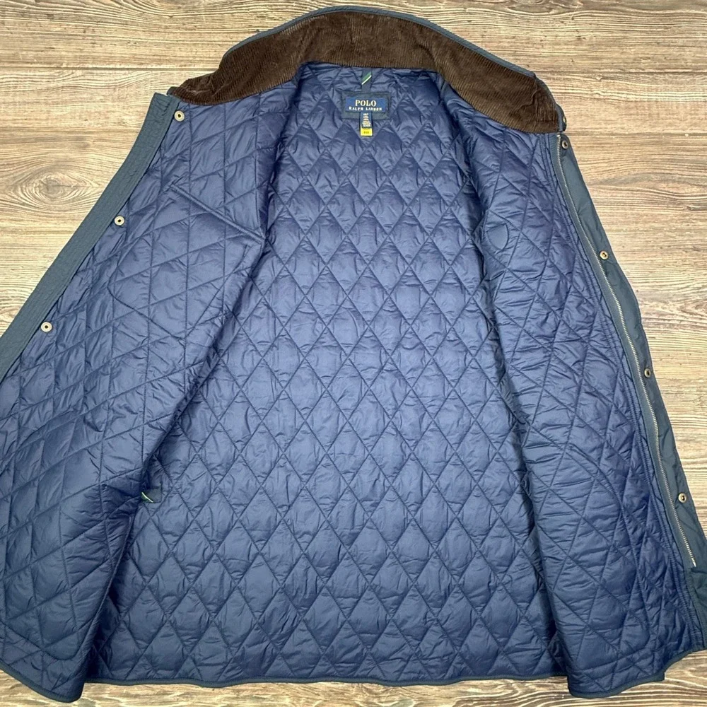 Polo Ralph Lauren Mens Size 4XLT Quilted Vest Navy Blue Corduroy Trim
